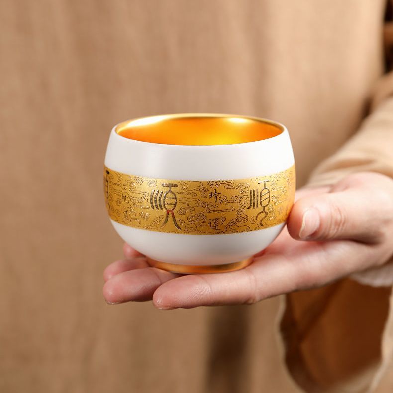 顺顺黄金主人杯大师纯手工鎏金杯家用礼品茶杯高档单杯养生金茶盏