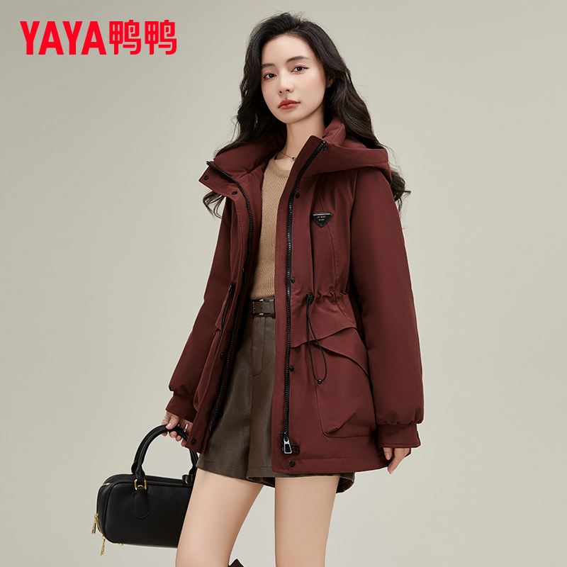 YAYA/鸭鸭派克服羽绒服女冬中长款2024新款爆款收腰显瘦外套女款