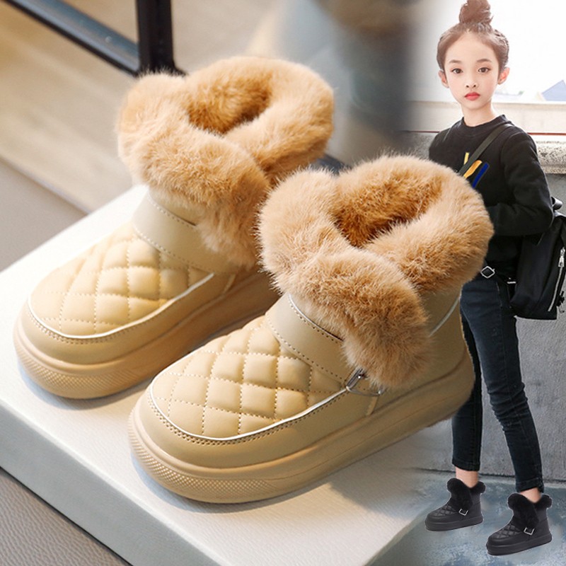 女童雪地靴宝宝2023新款皮毛一体儿童短靴中大童加绒加厚女款棉鞋