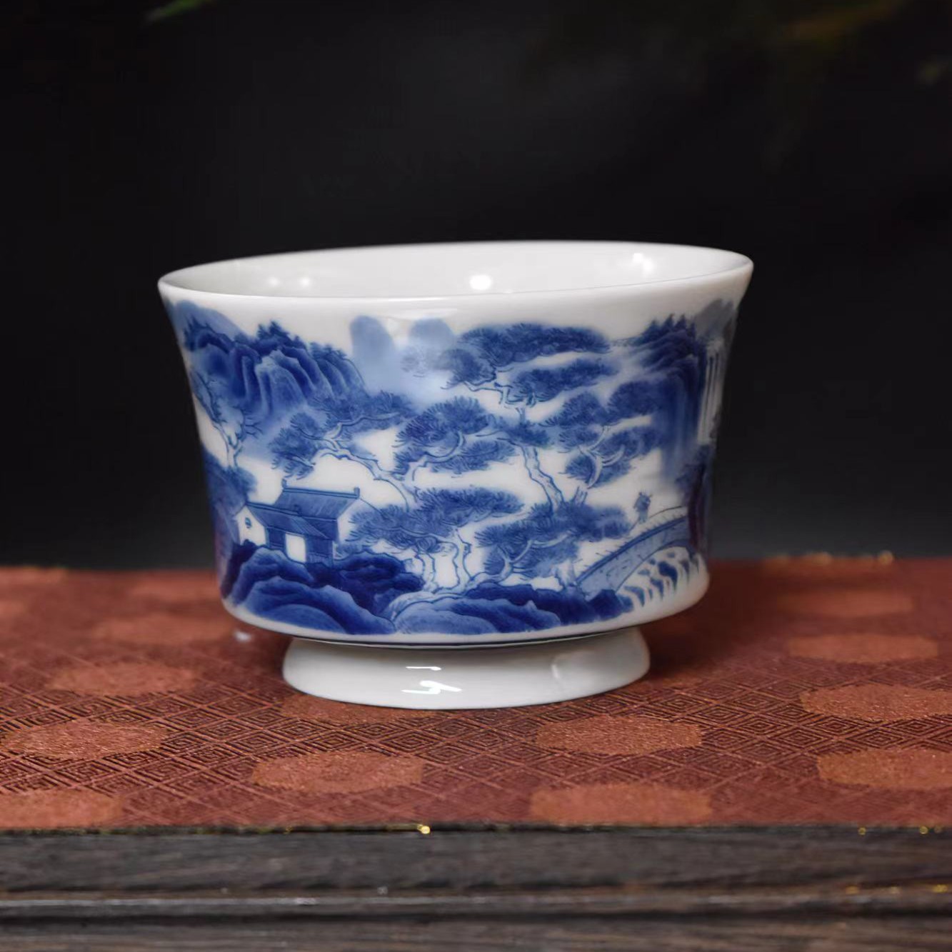 景德镇山水之巅主人杯80-130ml马蹄茶杯陶瓷茶具家用釉下彩青花高