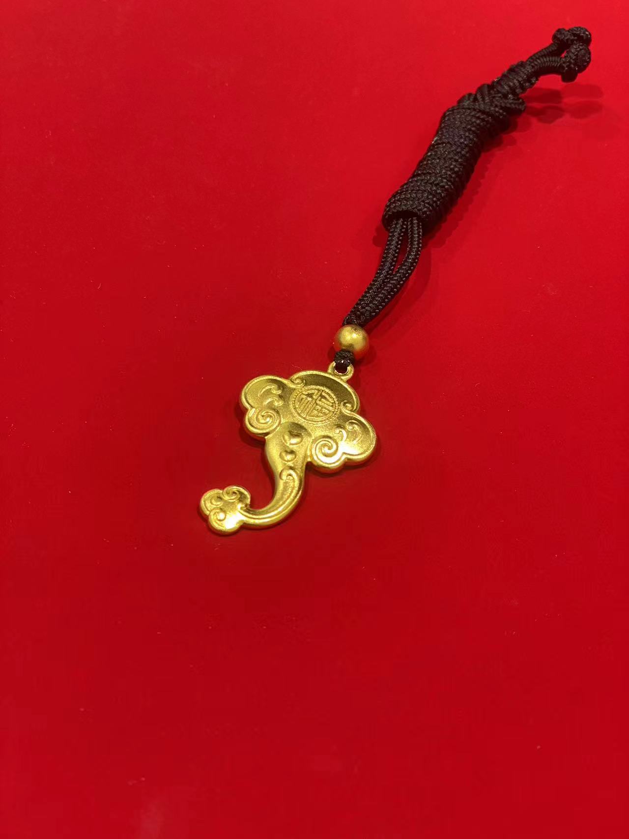 金钰福古法素款如意吊坠999足金