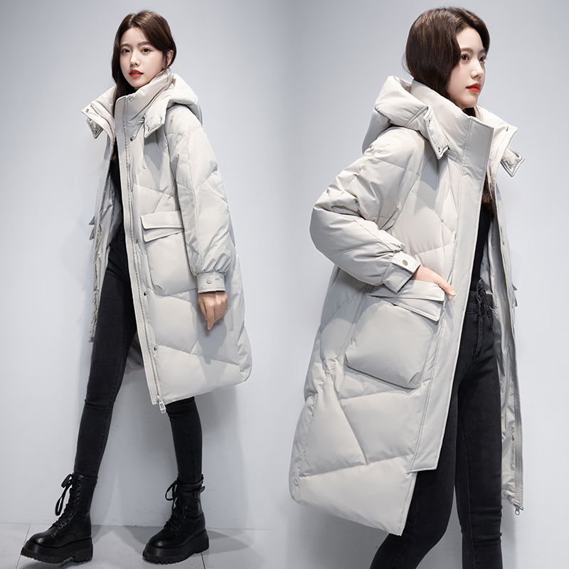 雅鹿国际品牌羽绒服女中长款过膝2022冬季新款连帽时尚洋气白鸭绒