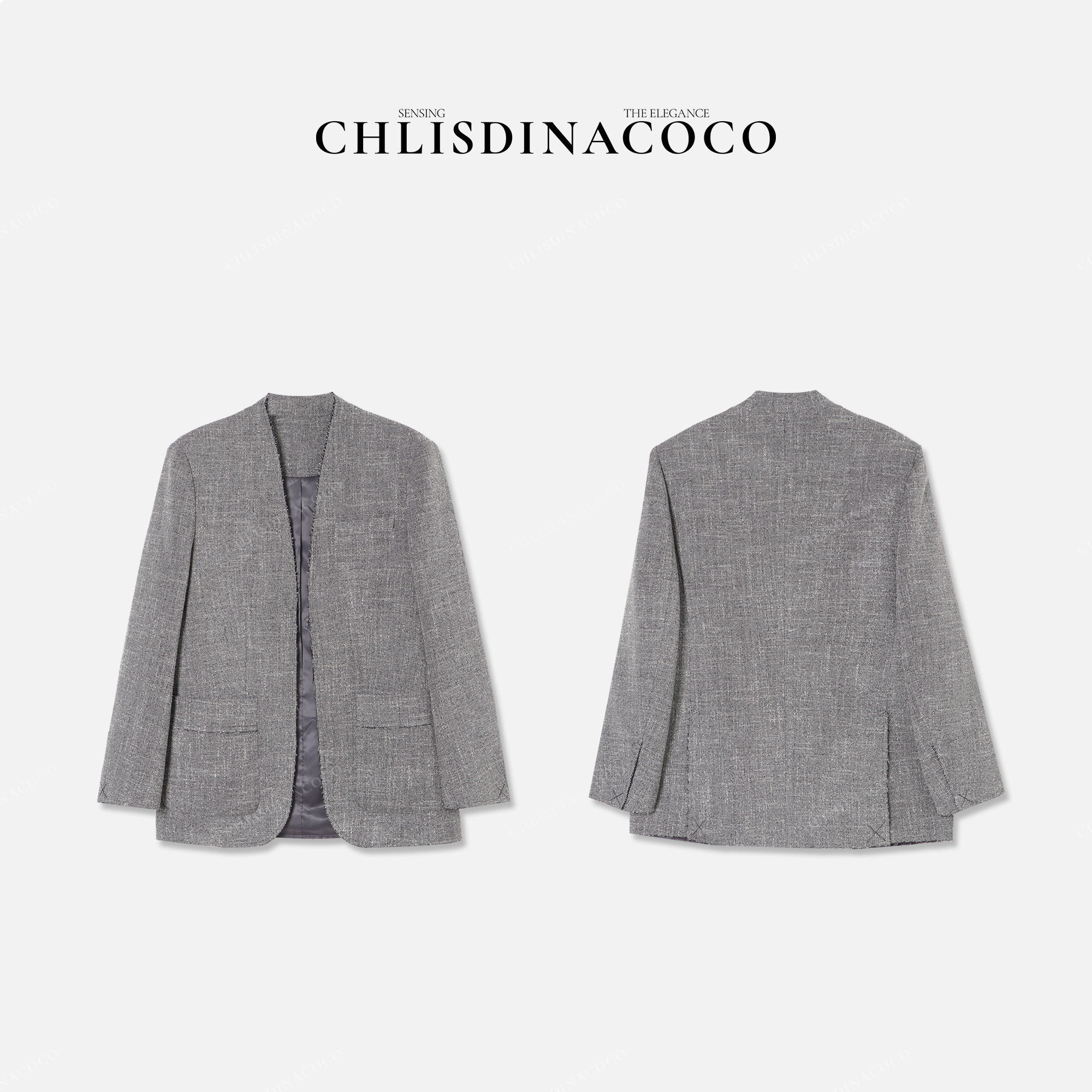 Chlisdinacoco丨“椿佽於嚄”设计感V领做破西装外套C01827WT243
