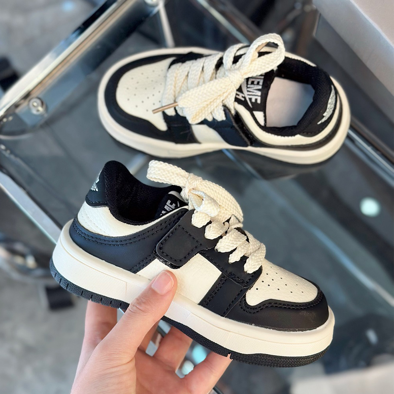 2023秋冬新款儿童加绒运动鞋男童百搭潮鞋中大童女童真皮二棉板鞋