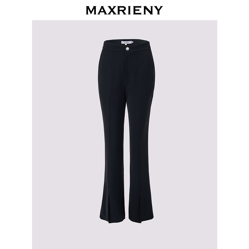 MAXRIENY2025春夏高腰黑色通勤休闲喇叭裤