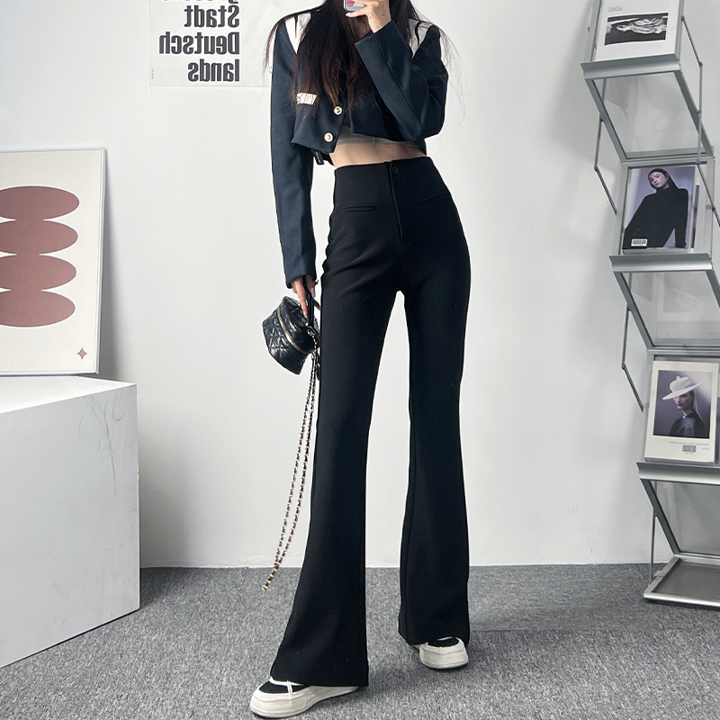秋冬加绒高腰弹力修身辣妹喇叭裤子拖地垂感显瘦蜜桃臀百搭西裤女