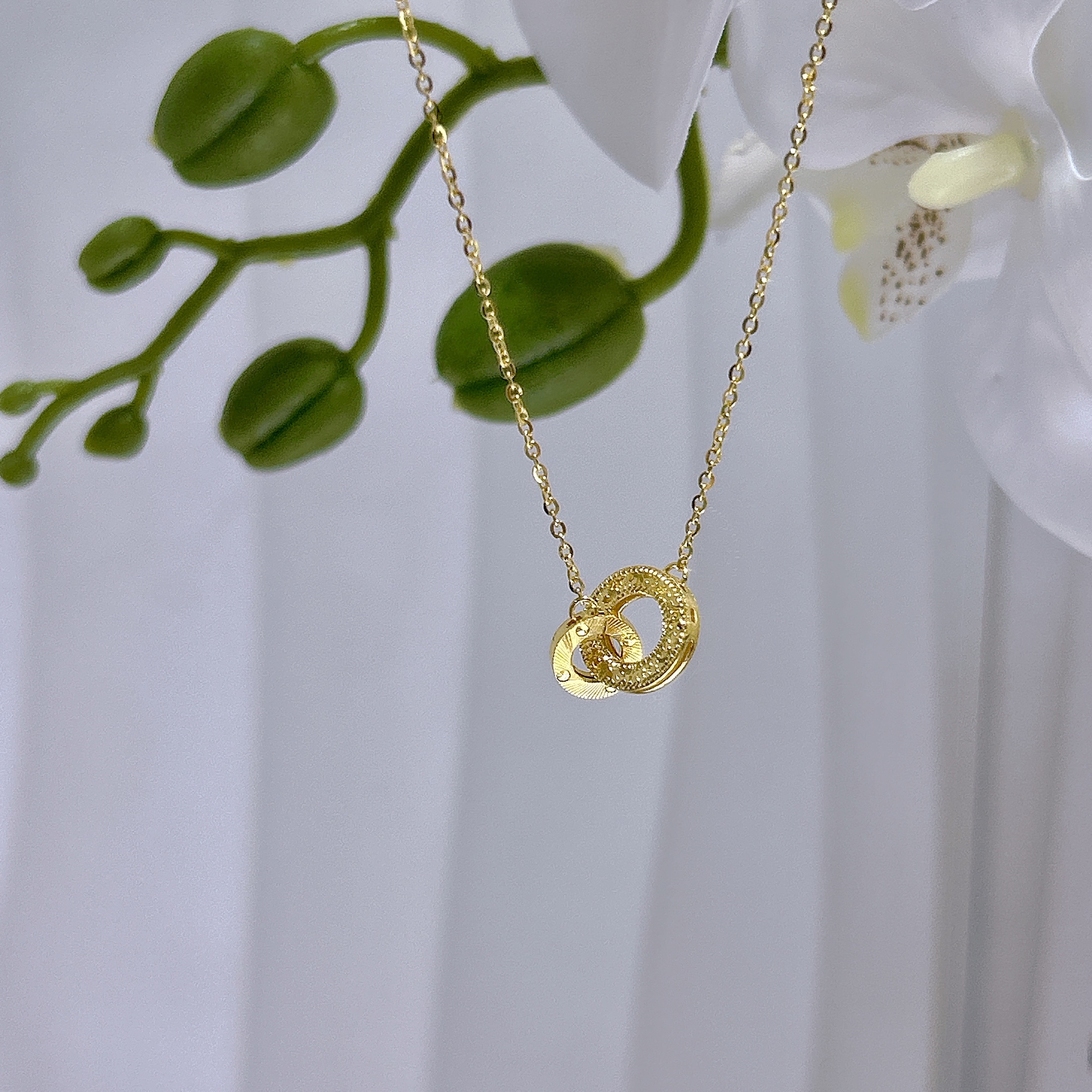 5G工艺足金999轻奢简约碎金环环相扣套链