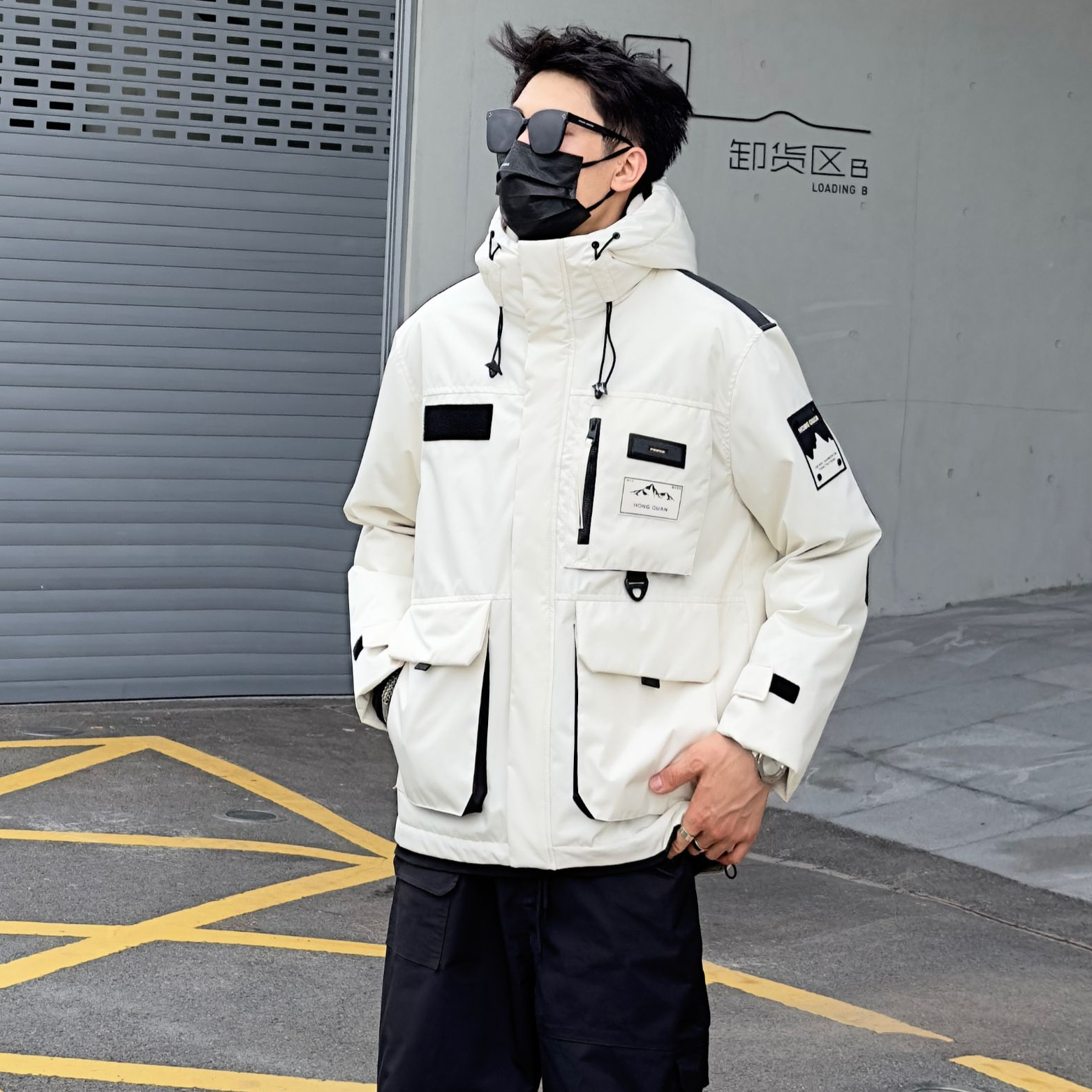 *2819#米色【跋山涉水】情侣百搭休闲连帽外套YF
