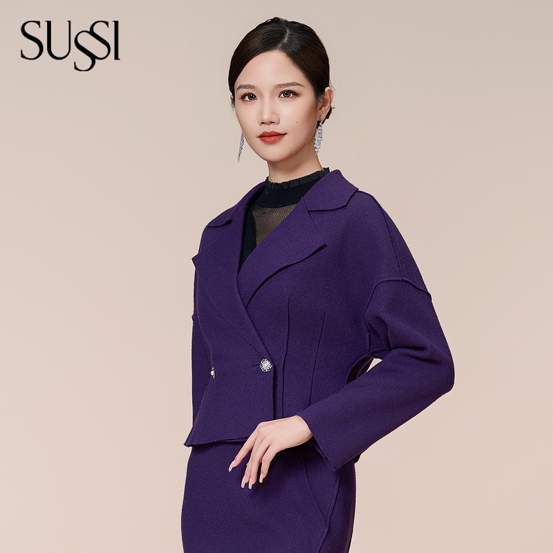 SUSSI/古色24冬季新品商场同款皇家紫设计感百搭双面呢羊毛短外套