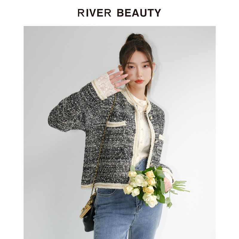 【专柜正品】RB 花纱小香风针织衫梭织外套甜美上衣 RA21337961