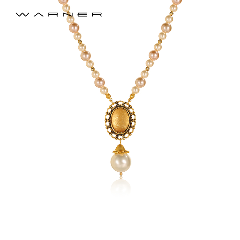 铜合金仿珍珠项链 WARNER华纳琉璃项链法式复古气质女