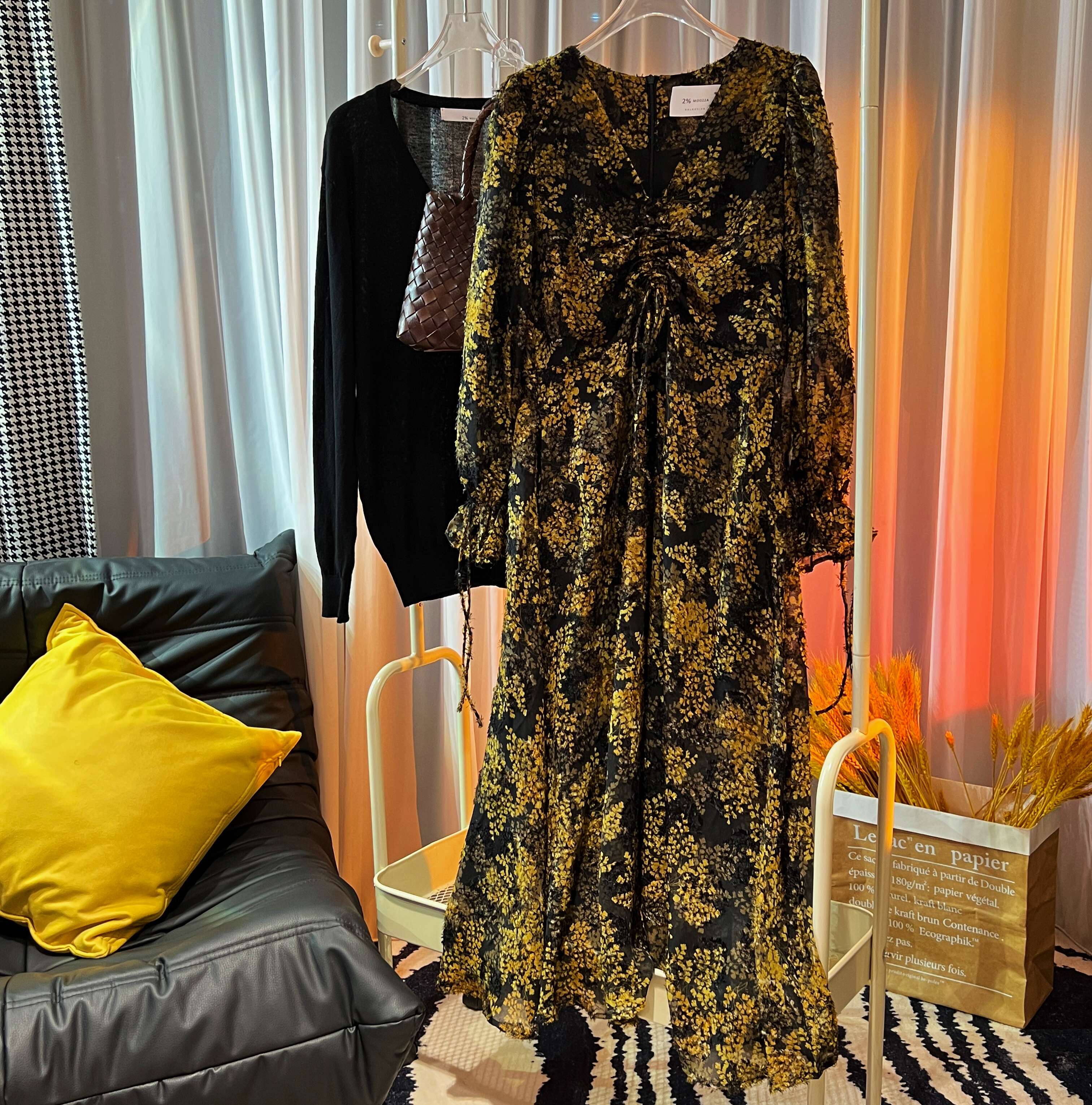 2%Moozza【金奢摩卡】轻奢设计师 重工碎花百搭显瘦连衣裙-230#