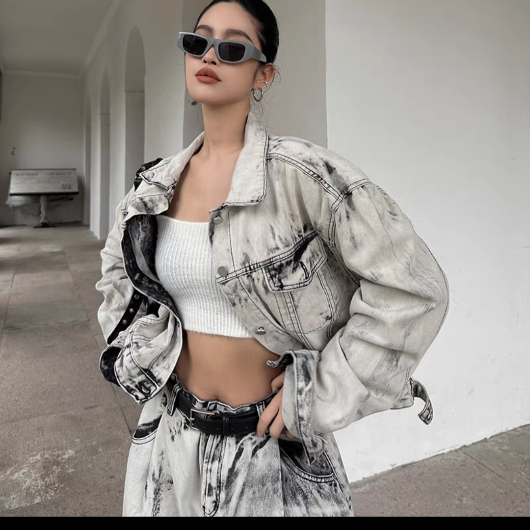 付款连接-短款牛仔外套女孤品微瑕疵款潮牛仔外套女欧美破洞