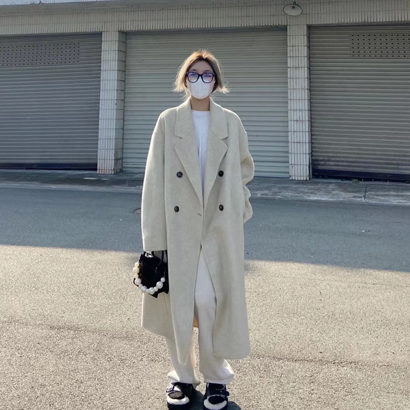 夹棉加厚毛呢外套女胖大码风衣秋冬季高级感韩系赫本风冬装厚大衣
