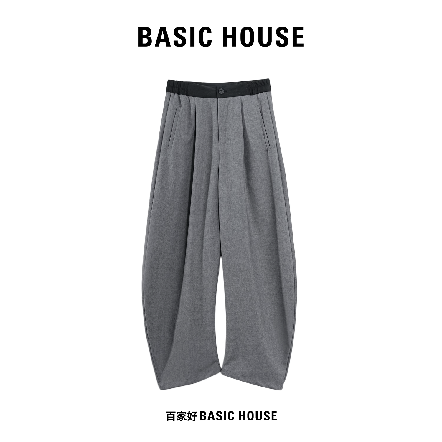 BASICHOUSE韩国百家好秋新款显瘦垂感阔腿宽松高腰休闲裤 SU 0612