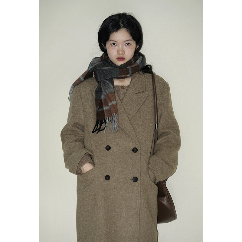 nicepeople 1OO羊毛virginwool头肩比翻驳领西装毛呢大衣外套宽松