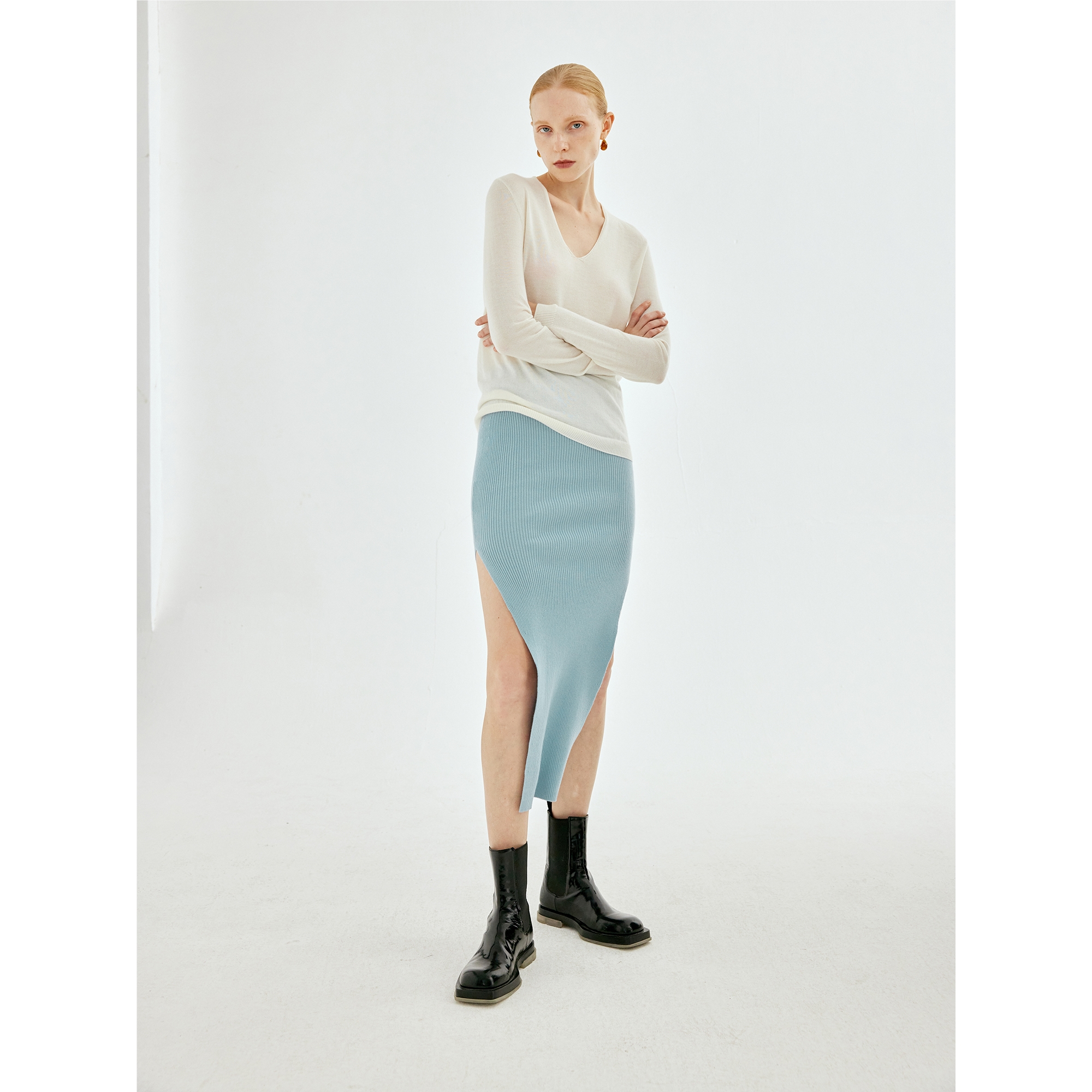 Z老板RO双开叉旗袍毛织半身裙通勤纯色性感秋冬百搭女包臀