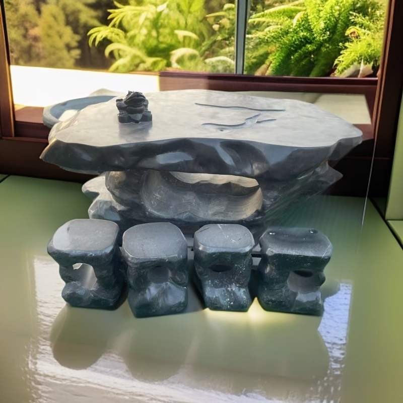 （到县城市区物流站提货）石桌黑色大理石茶桌庭院洗手盆荷花缸石桌