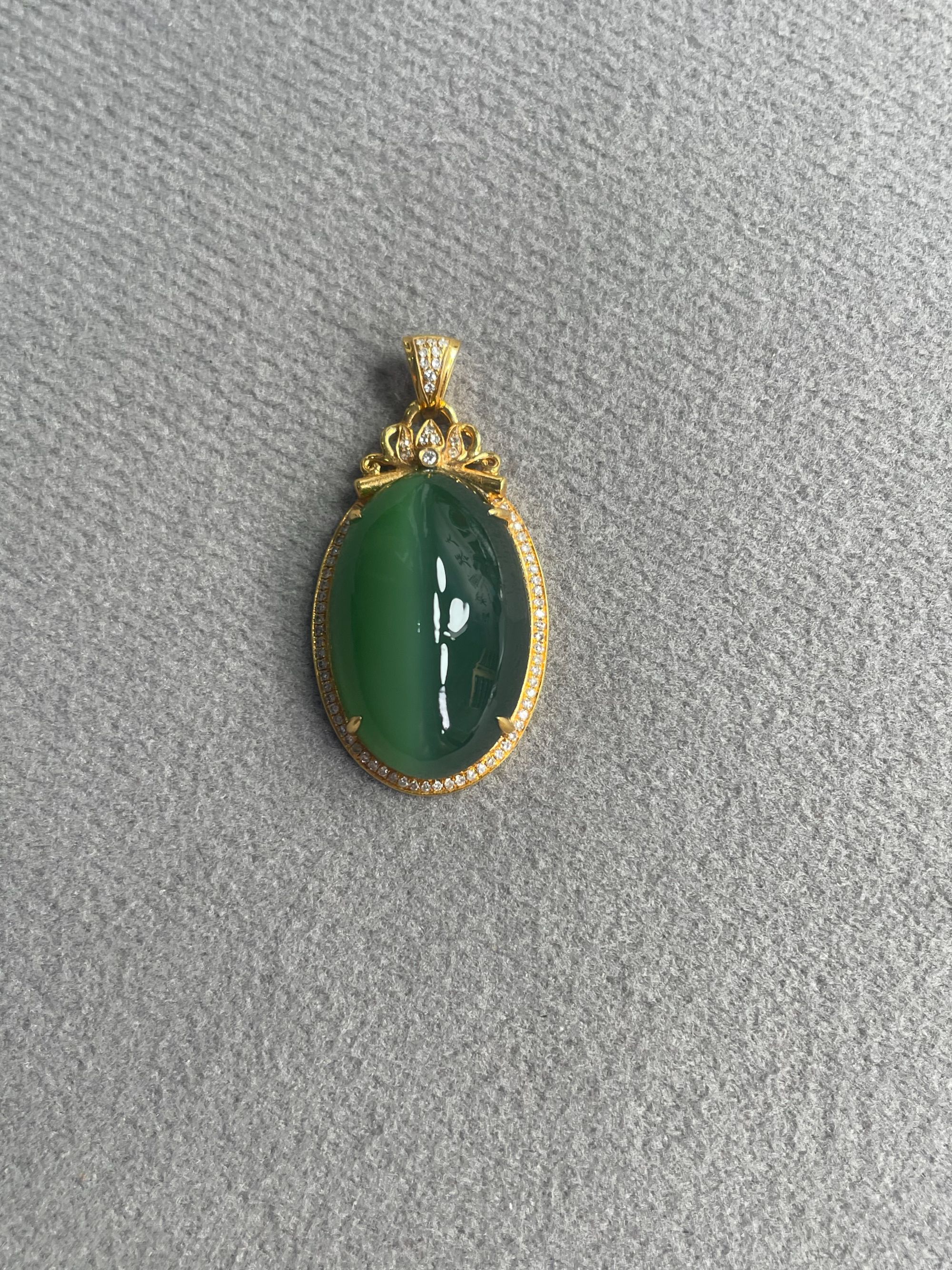 18k重金豪镶俄罗斯碧玉黑猫一线天全品料精美冰绿时尚