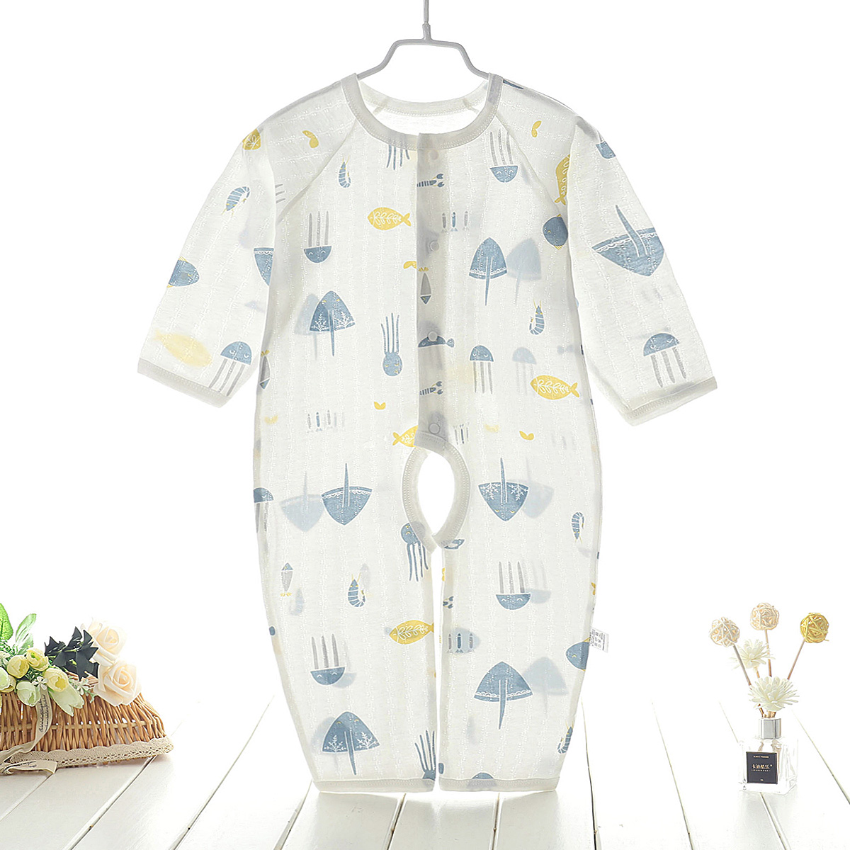 婴儿连体衣纯棉幼儿空调服宝宝哈衣睡衣爬服长袖春纯棉夏季薄款