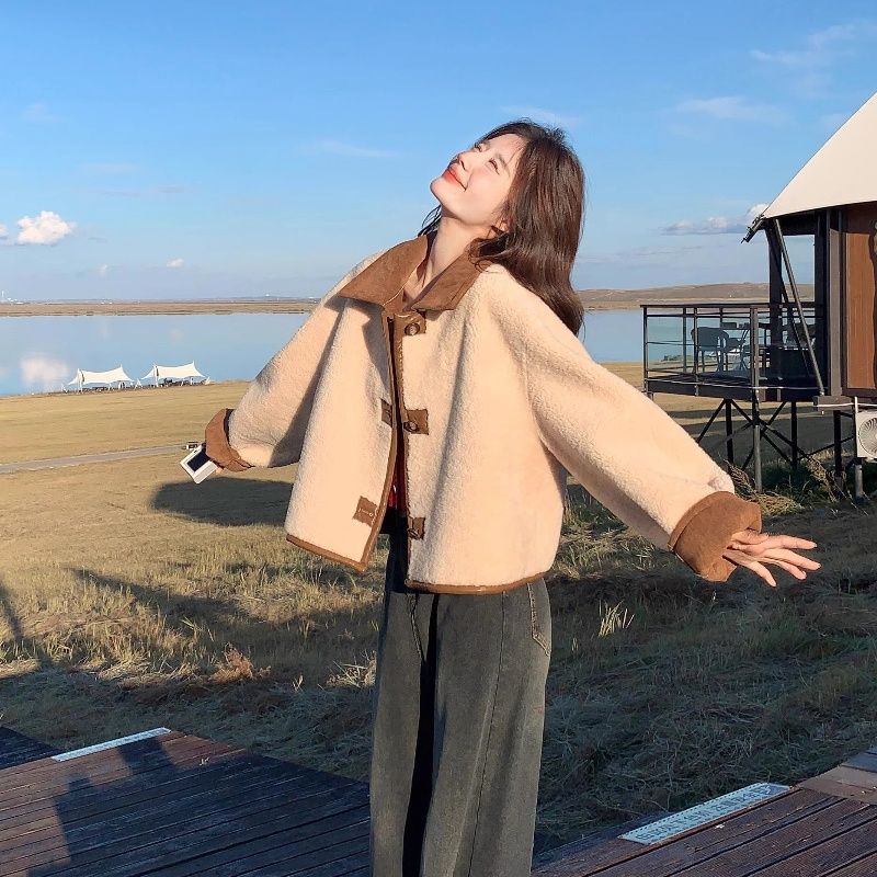 皮毛一体可双面穿洋气外套女小个子时尚气质加厚短上衣