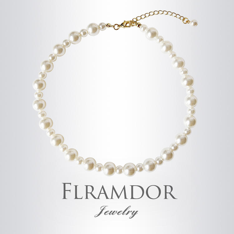 铜合金仿珍珠项链 法式优雅贝珠大小珠链设计师项链时尚百搭颈链