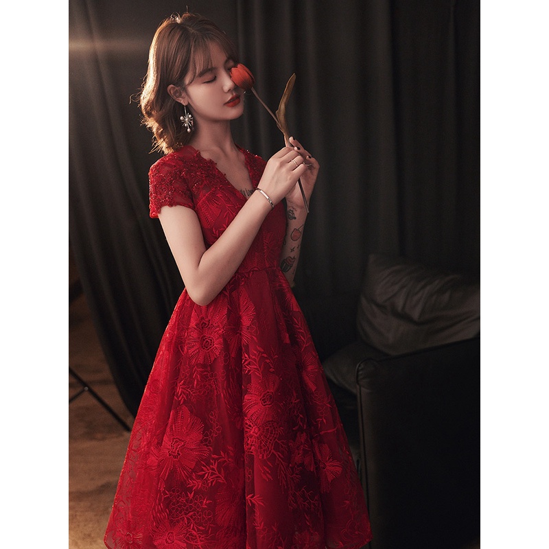 妤娜V领小个子敬酒服新娘2025新款结婚订婚衣服大码中式礼服遮肚