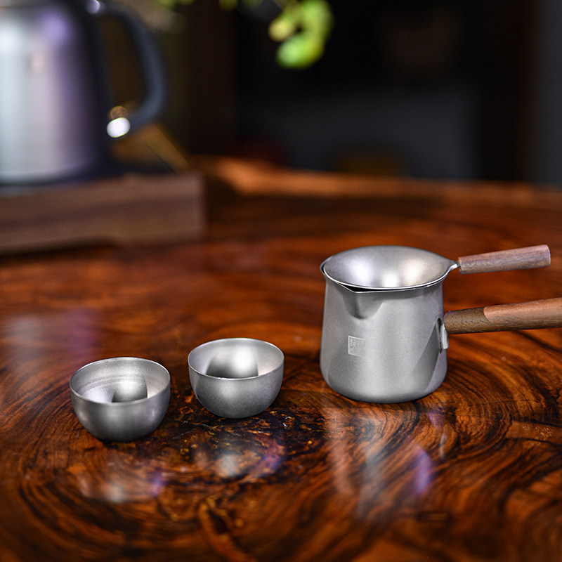 3纯钛公道杯茶漏套装带木把手高档功夫茶具分茶器钛立维