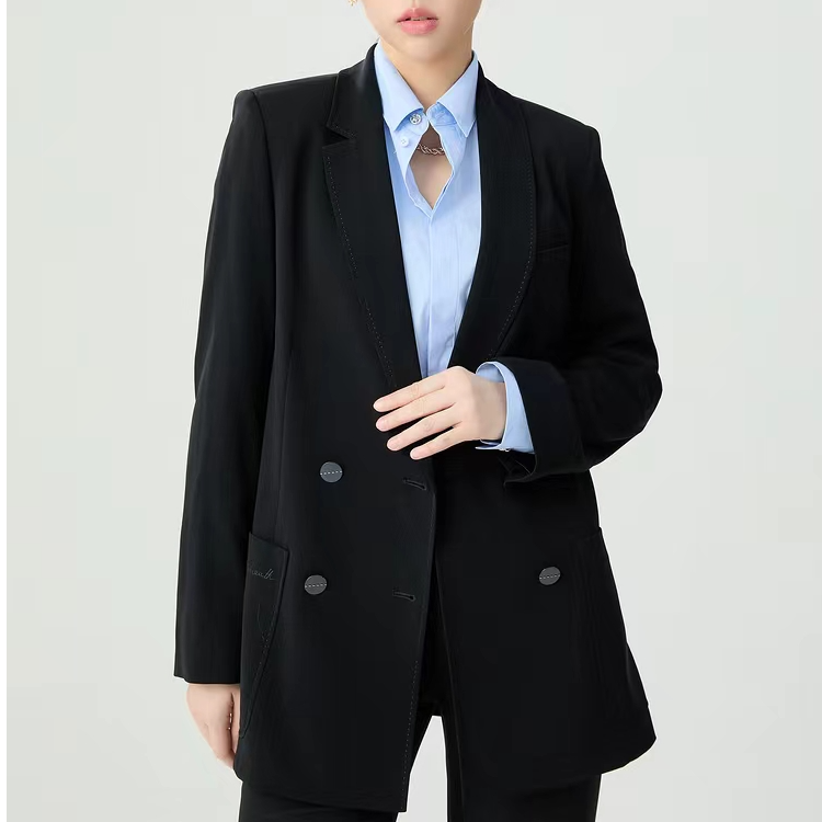 GIRDEAR/哥弟1400488新款黑色经典时尚百搭宽松双排扣长袖西装