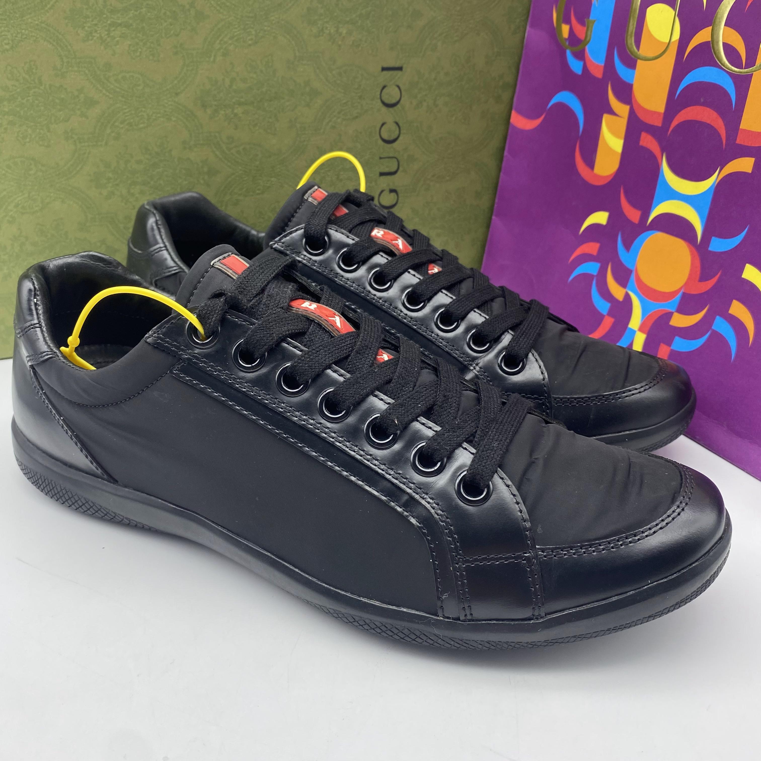 Prada/普拉达/40欧码/95新/二手男款黑色布面拼接休闲鞋