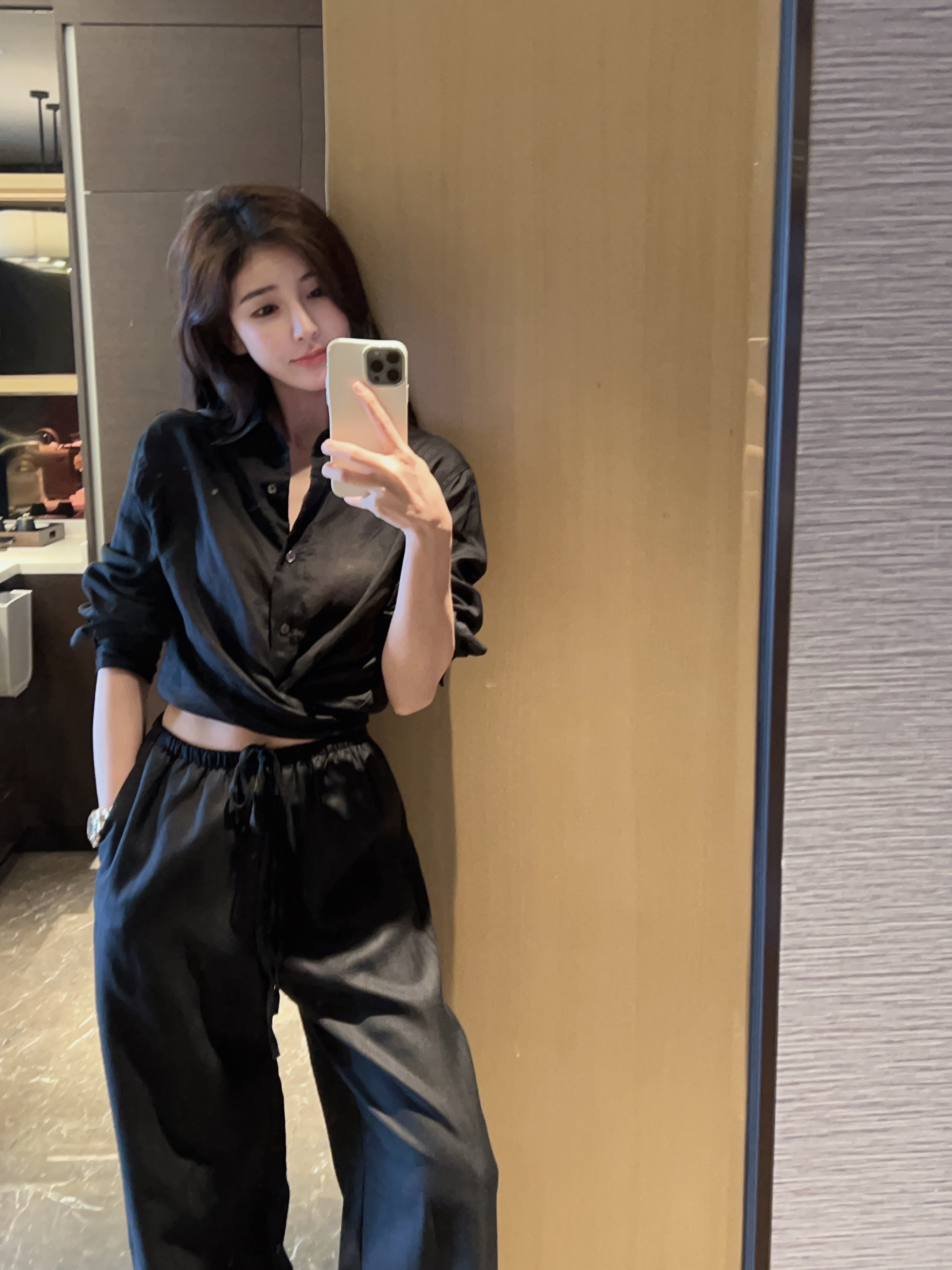 【苎麻短款交叉绑带衬衫】 SY741