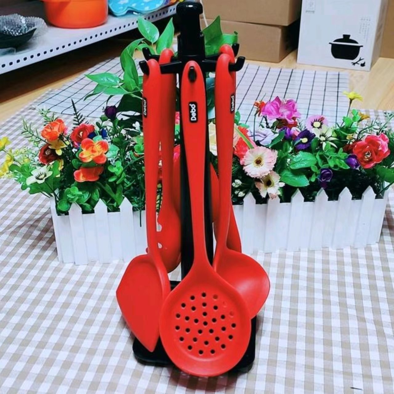 硅胶六件套带架防烫
