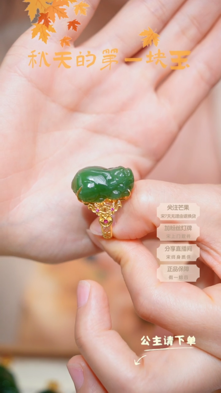 【闪购商品】和田玉戒指18K金镶嵌貔貅戒指