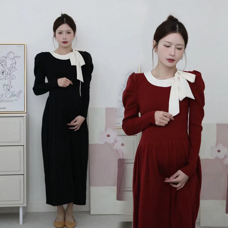 【小清家】孕妇装韩版宽松大码蝴蝶结孕妇连衣裙百搭打底孕妇毛衣裙