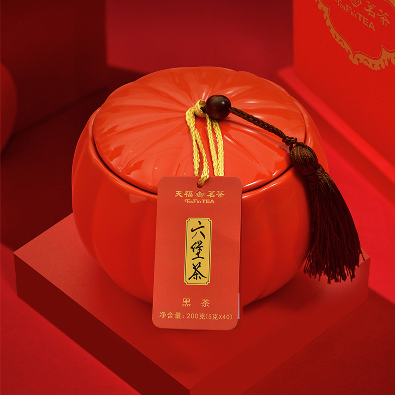 天福茗茶瓷罐六堡茶黑茶 广西梧州黑茶特产散茶礼盒装茶叶200g