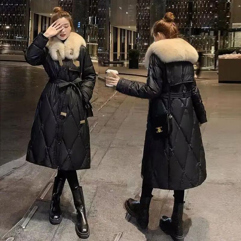 波斯登大毛领羽绒服女冬2023年新款显瘦时尚洋气中长款过膝鸭绒外