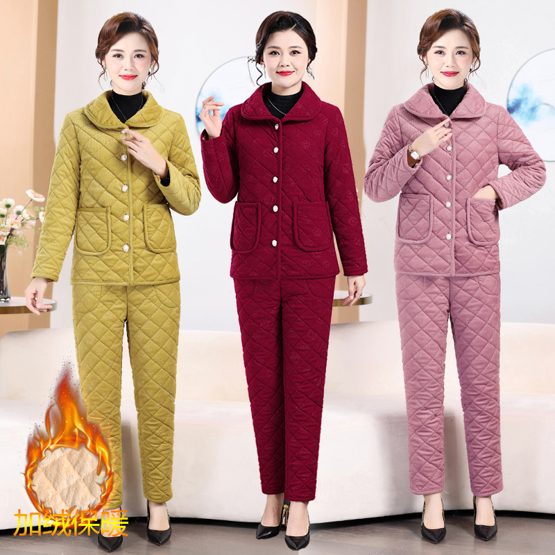 冬季加绒加厚棉衣女保暖居家外穿休闲棉袄棉裤两件套
