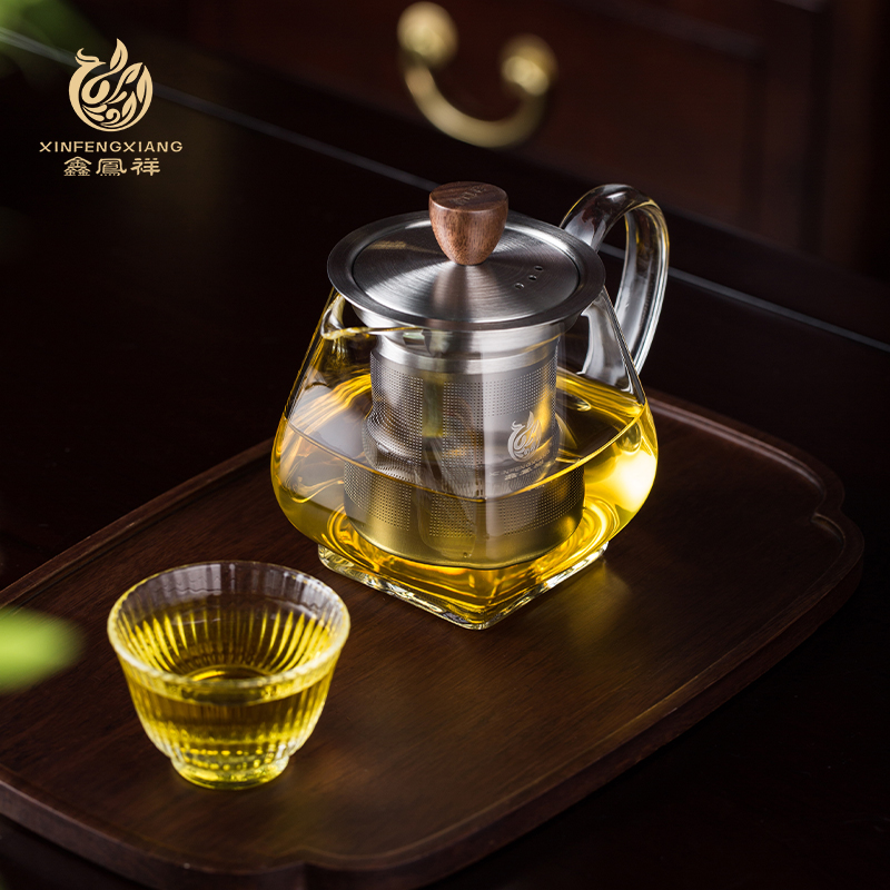 四方玻璃泡茶壶高硼硅耐热玻璃过滤花茶壶手工加厚玻璃茶具