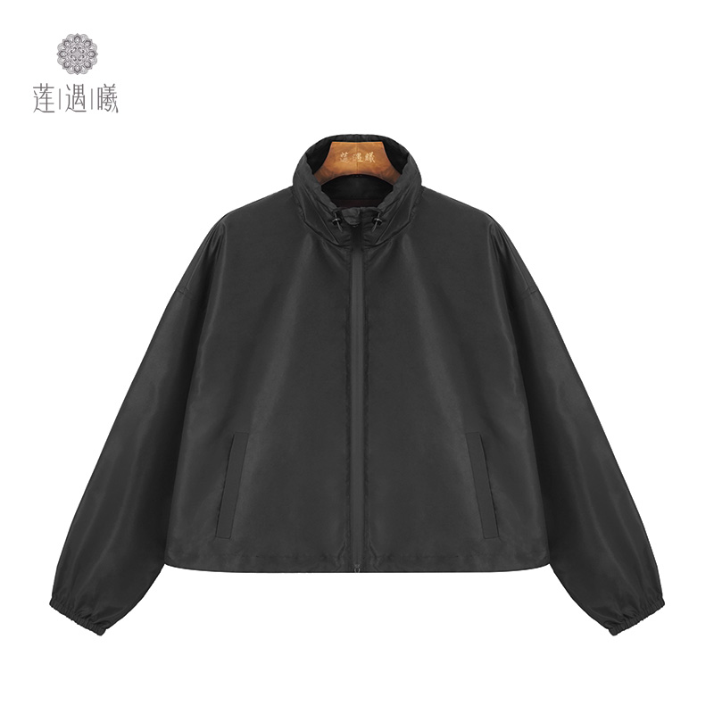 塔夫绸基底黑色女式中国风外套莲遇曦时装1c25282