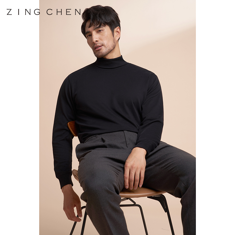 ZINGCHEN秋冬高领长袖t恤男士 简约棉质纯色休闲针织打底衫