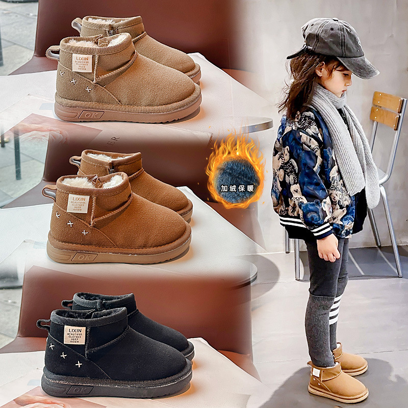 女童鞋雪地靴2023冬季新款加绒加厚儿童棉靴可爱软底蝴蝶结短靴冬