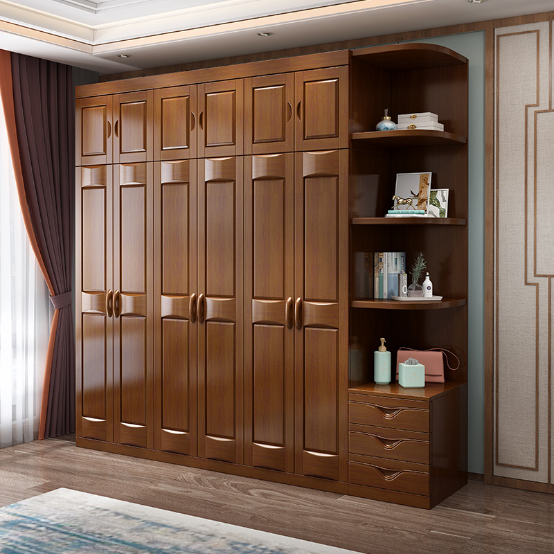 实木衣柜中式3456实用对开门木质卧室收纳衣橱现代简约储物家具
