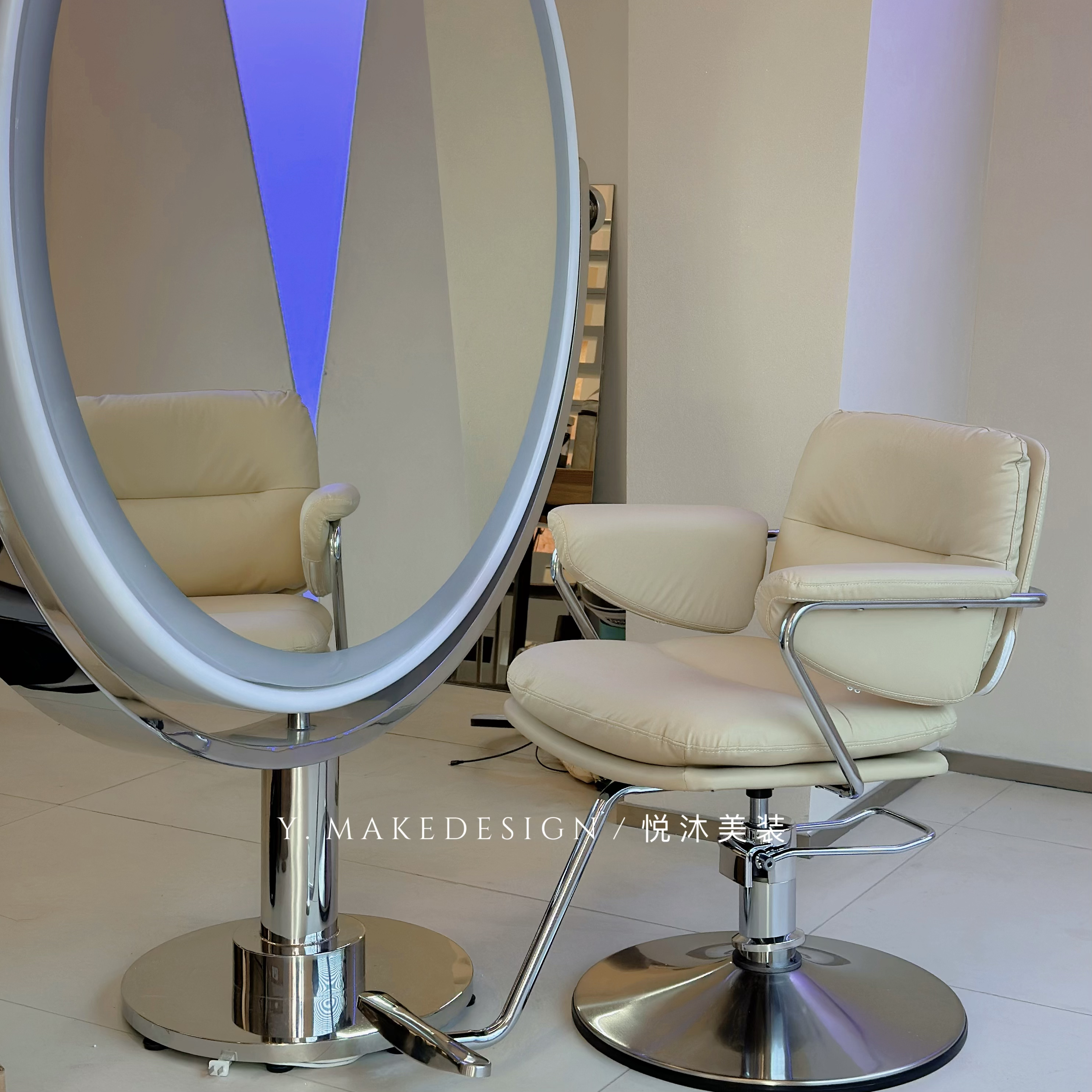 新款美发店美发椅剪发椅专业剪发不锈钢发廊专用韩系温柔风美发椅