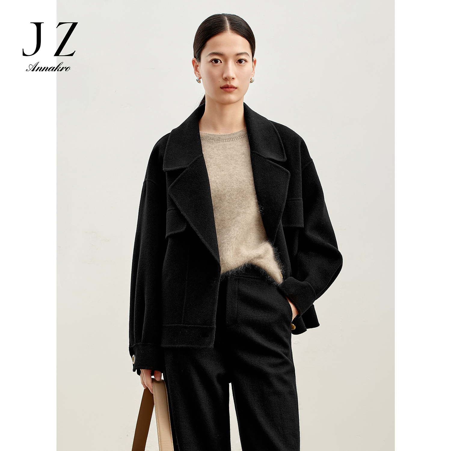 玖姿·安娜蔻纯羊毛双面呢短款女装新款时尚洋气百搭女装JWDD72304