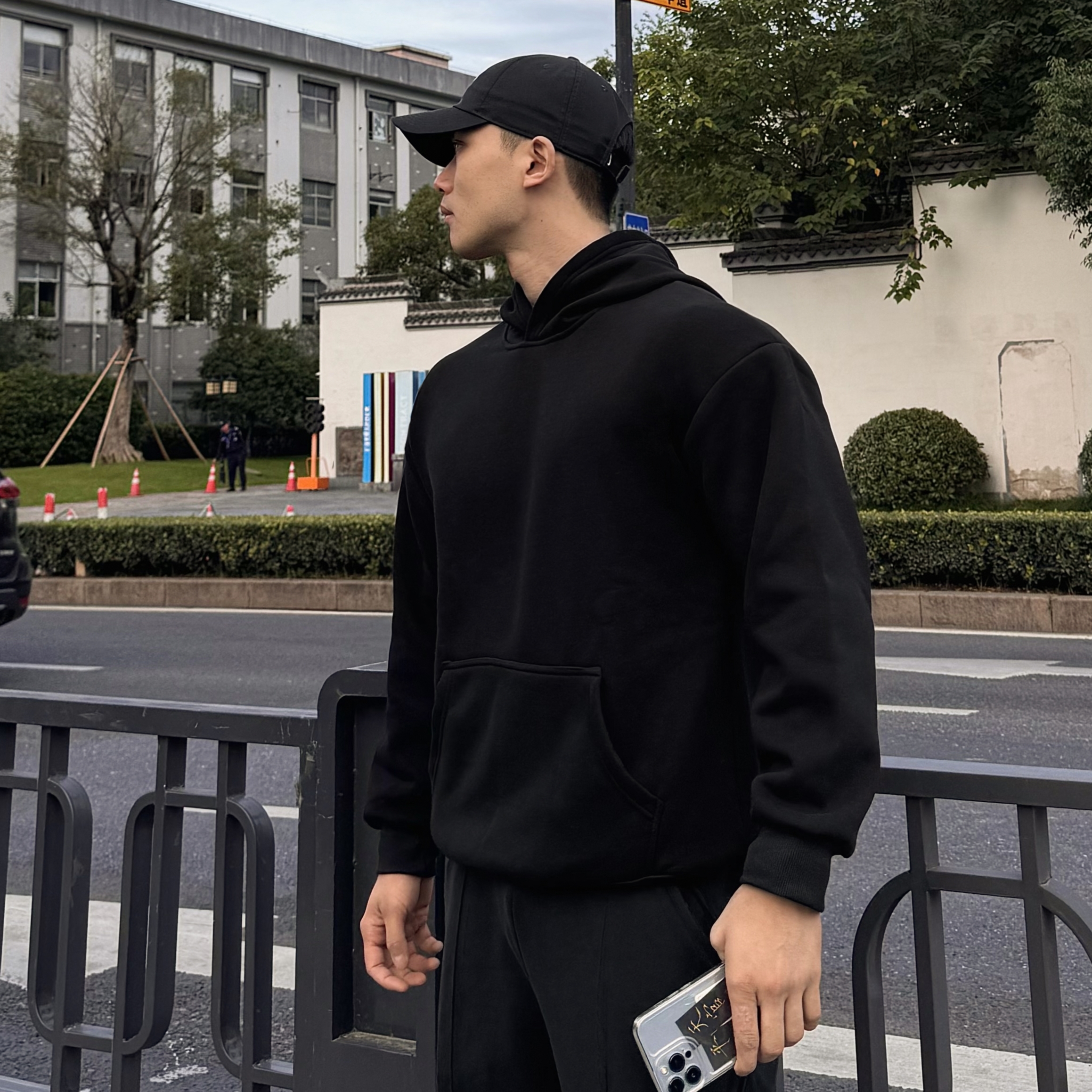 美式重磅400g加绒加厚运动卫衣男秋冬保暖潮流宽松套头衫连帽外套