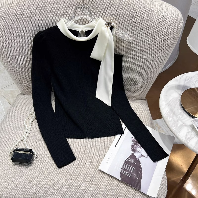 2025春季新款优雅复古修身蝴蝶结露肩针织衫钉珠减龄高腰显瘦裙裤