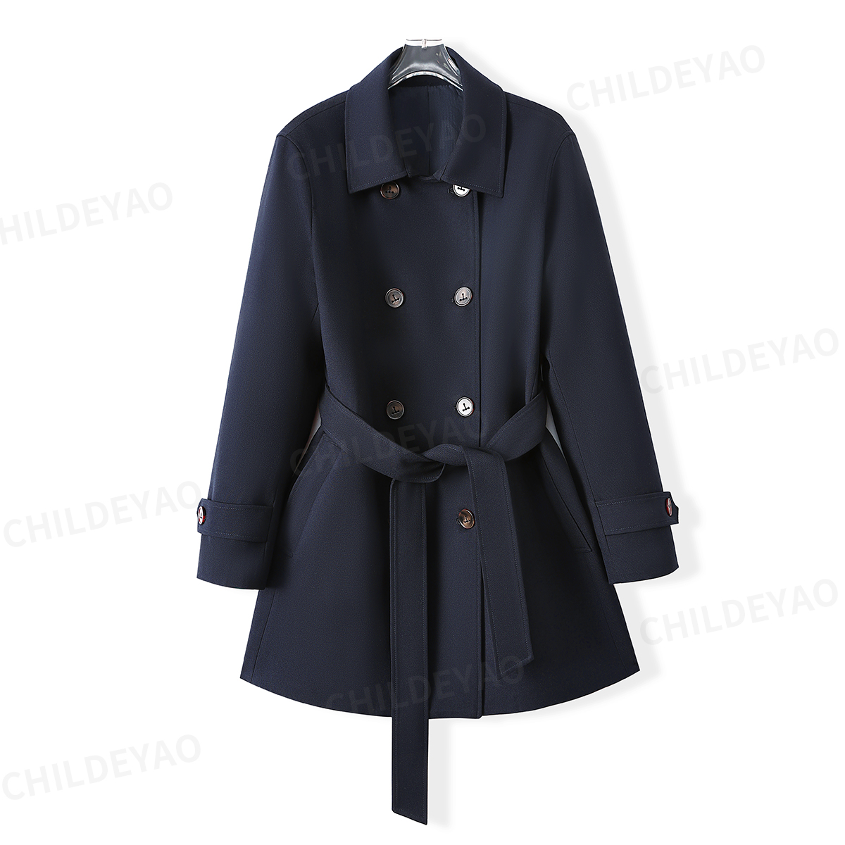 『南风的旅行』气质双排扣系带风衣时尚百搭显瘦外套春秋F406042