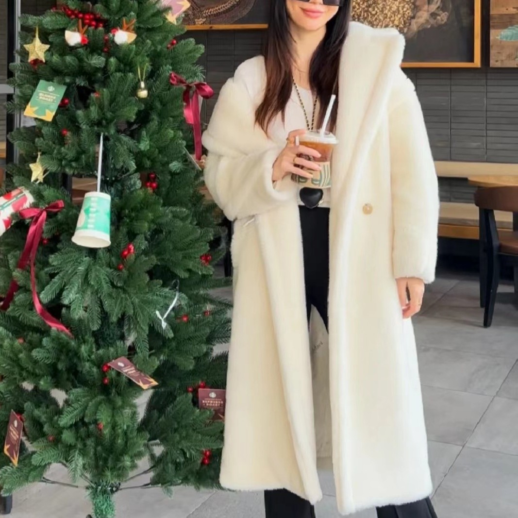 全新未使用  MaxMara tedgirl 泰迪熊 羊毛混纺双面毛呢大衣 白色