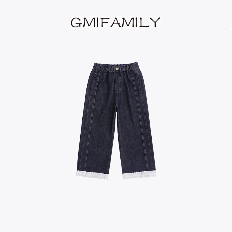 女童牛仔裤宽松直筒裤2025新款春装蕾丝边儿童宝宝休闲长裤子春秋