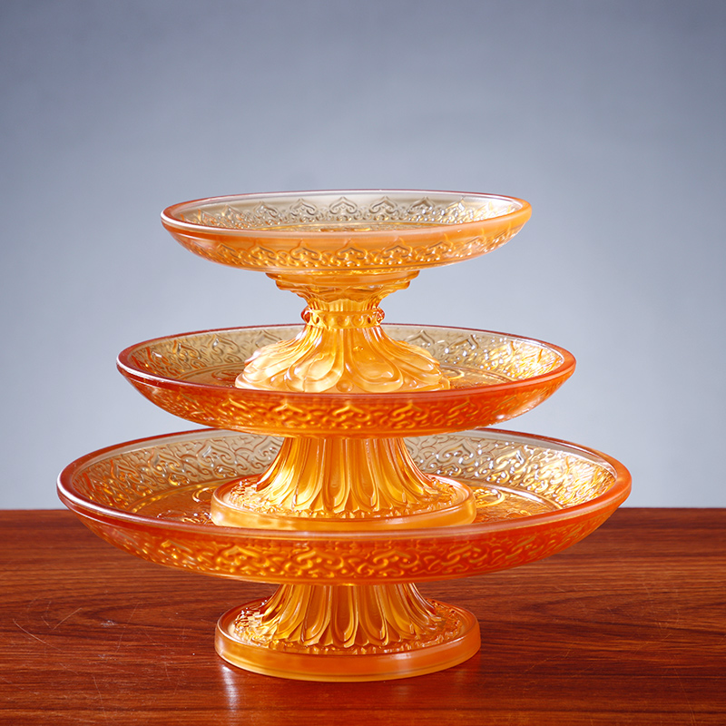 圆通水琉璃果盘水果盘供盘高脚盘家居客厅茶几创意果盘摆放盘吉祥
